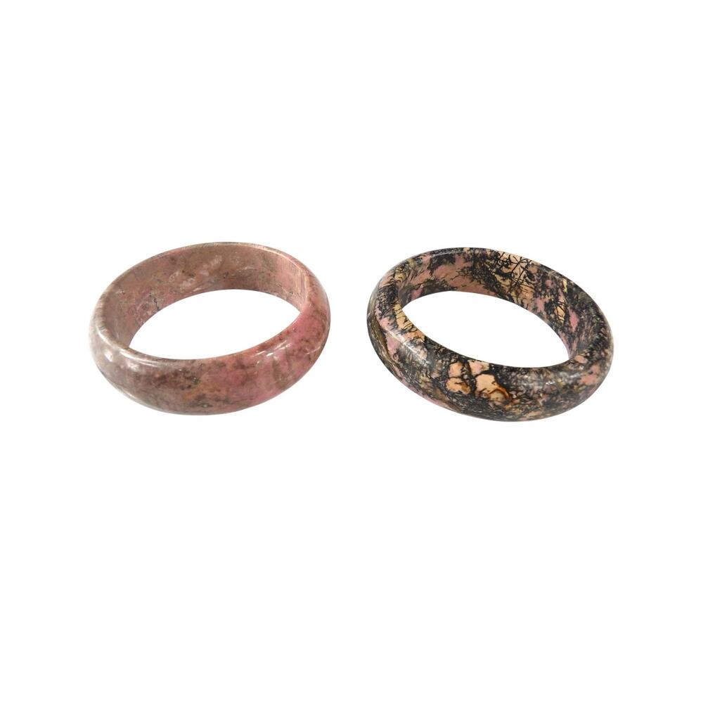 Vintage 1970's Rhodonite Bangle Bracelets, Real Stone Stacking Bangles Set of 2